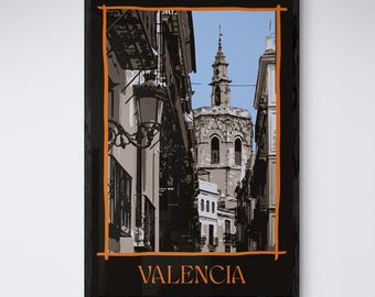 Valencia Travel Poster, Micalet Bell Tower Cityscape, Oil Painting Style