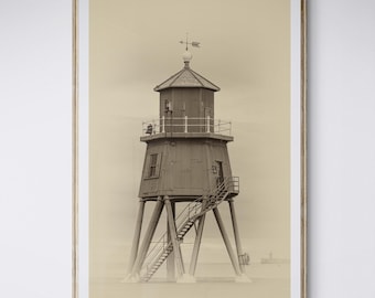 Herd Groyne Lighthouse Print, South Shields, Vintage Sepia Photograph