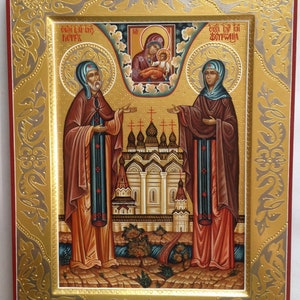 Orthodox Icon Saints Peter and Fevronia of Murom, Hand Painted, Greek icon, Byzantine Art, 8.6&quot; by 11.0&quot; by IkonArtMaster
