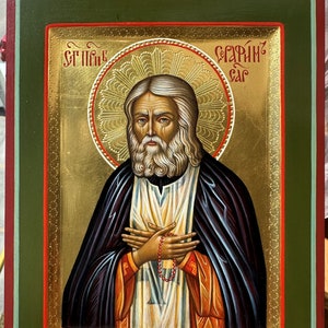 Orthodox Icon Holy Reverend Seraphim of Sarov , Greek icon, Byzantine Art, Hand Paintedby IkonArtMaster