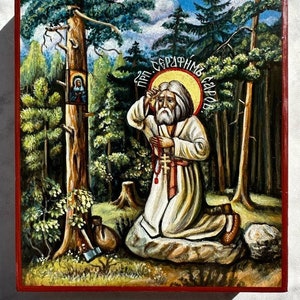 Orthodox Icon of The Venerable Seraphim of Sarovskiy, Hand Painted, Greek icon, Byzantine Art, 3.5&quot; by 4.0&quot; by IkonArtMaster