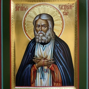 Orthodox Icon of Reverend Seraphim of Sarov 5.9&quot; by 7.9&quot; Hand Painted by IkonArtMaster