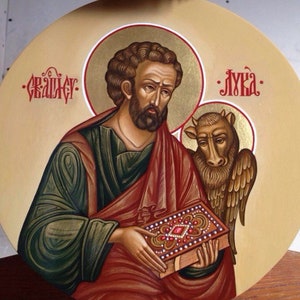 Orthodox Icon of Evangelist Luke, Hand Painted, Greek icon, Byzantine Art, diametr 11.9&quot; by IkonArtMaster
