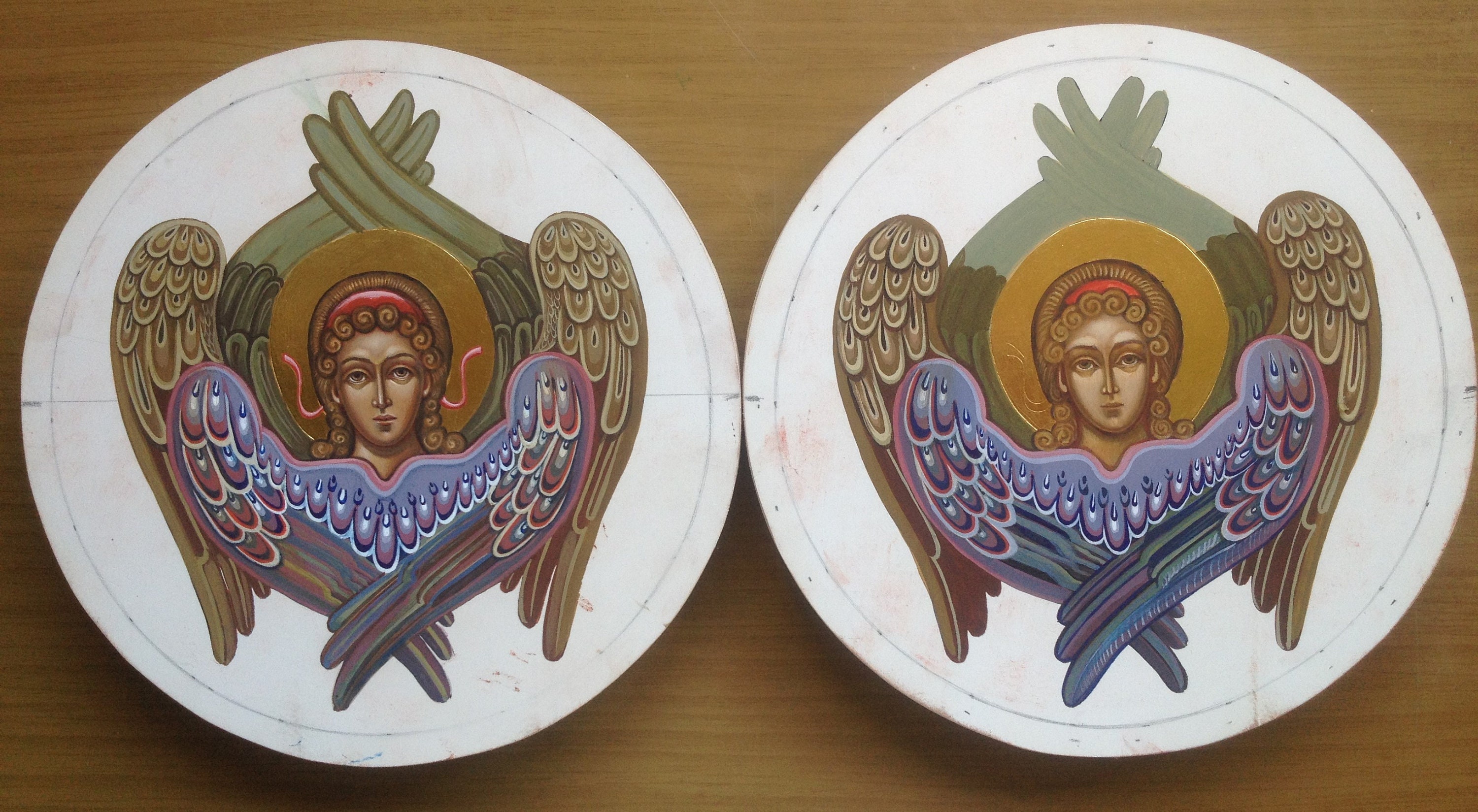 Orthodox Icon of Angels Cherubim and Seraphim Diameter 9.7 Hand Painted