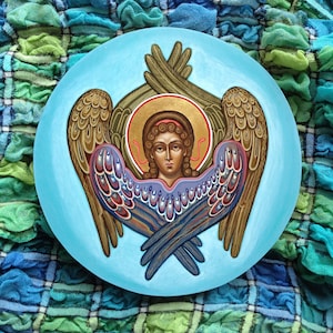 Orthodox Icon of Angels Cherubim and Seraphim diameter 9.7&quot; Hand Painted by IkonArtMaster