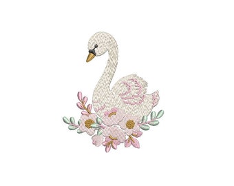 floral Swan embroidery design, instant download, baby clothing embroidery file, digital embroidery file, includes 16 file formats, personal