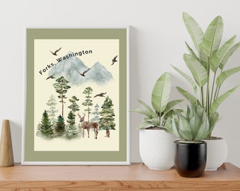 Forks Washington Forest Twilight Poster twilight wall art, twilight print, twilight merch, twilight gift, twilight saga, stephenie meyer