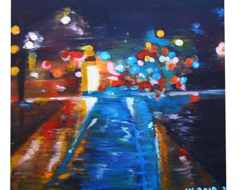 Ville nocturne, lumières de la ville, veilleuses, peinture acrylique, peinture pour l'âme, bonne idée de cadeau, décoration d'intérieur