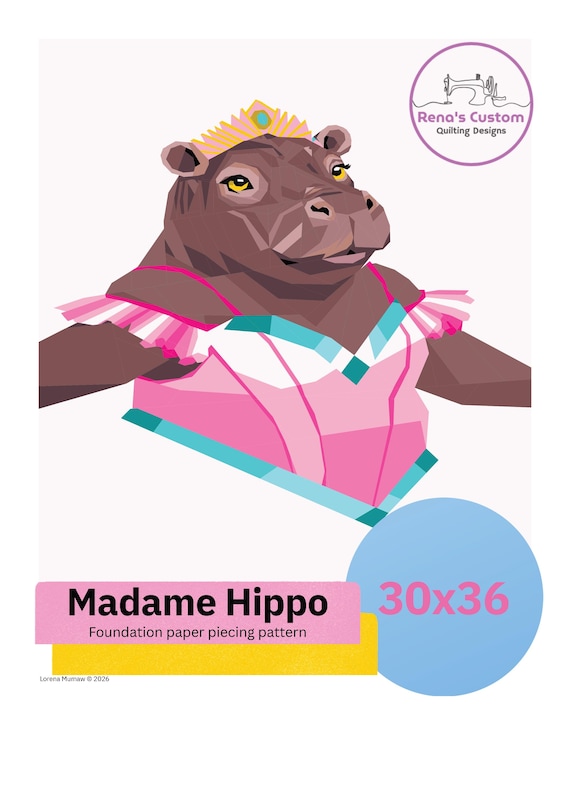 Madame Hippo Foundation Paper Piecing Pattern: Animal Quilt (30x36) (PDF Pattern