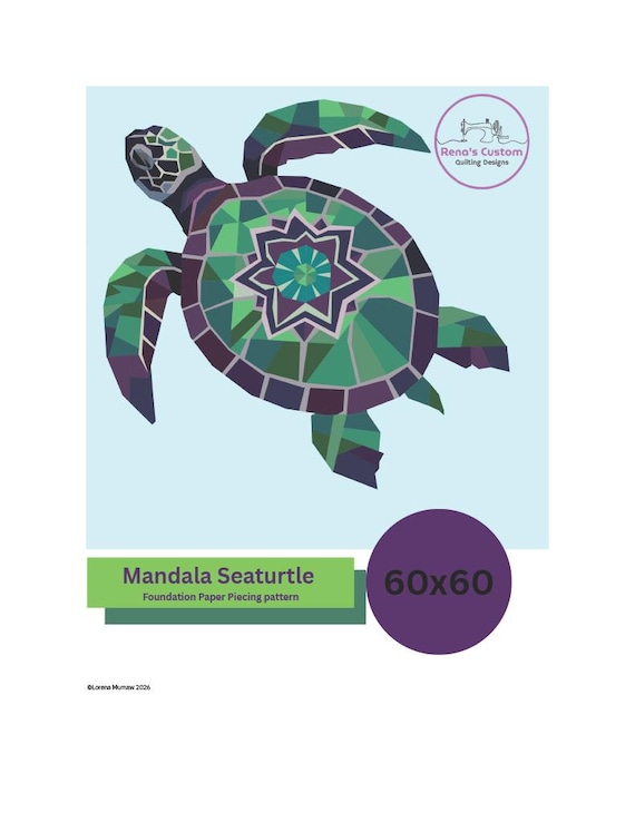 Mandala Sea Turtle foundation paper piecing pattern 60x60