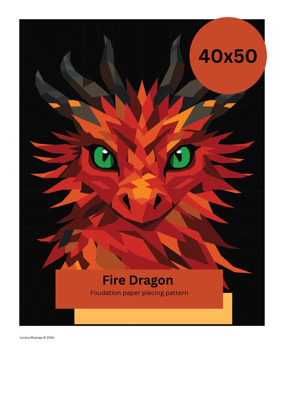 Fire Dragon Foundation Paper piecing pattern PDF