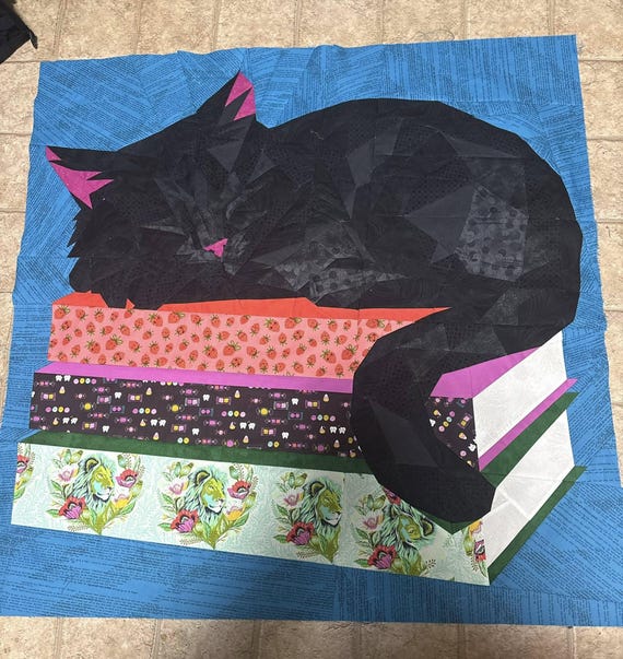 A Puuurfect Place for a Nap: Black Kitty Foundation paper piecing quilt pattern 60x60"