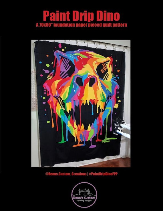 Paint Drip Dino Foundation Paper Piecing Quilt Pattern (PDF) 70x80"