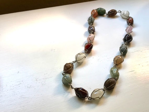 Assorted agate wire necklace. Multi-coloured neck… - image 2