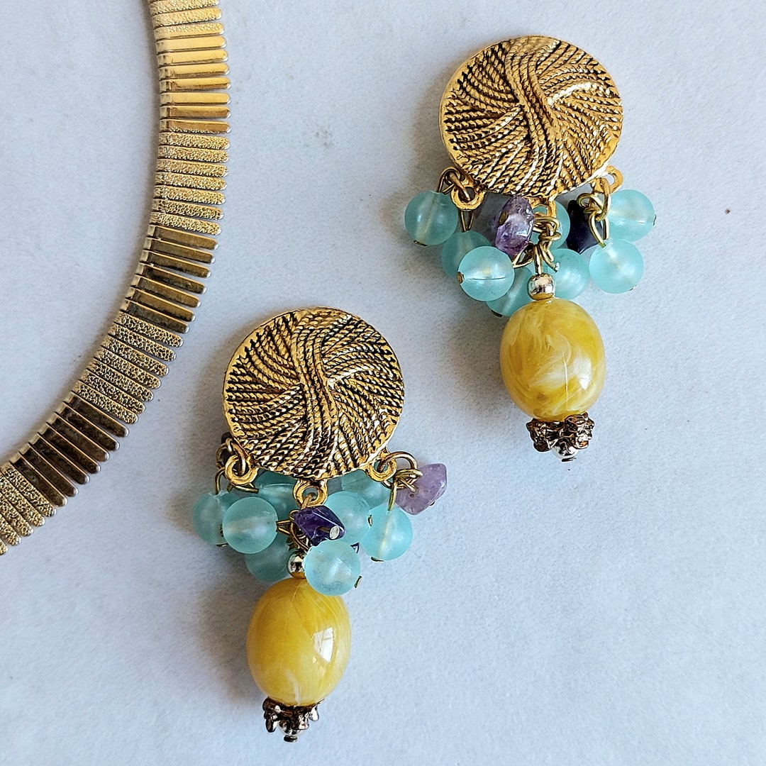 Vintage Dangling Clip on Earrings, Fashion Jewelry Clip on Earrings