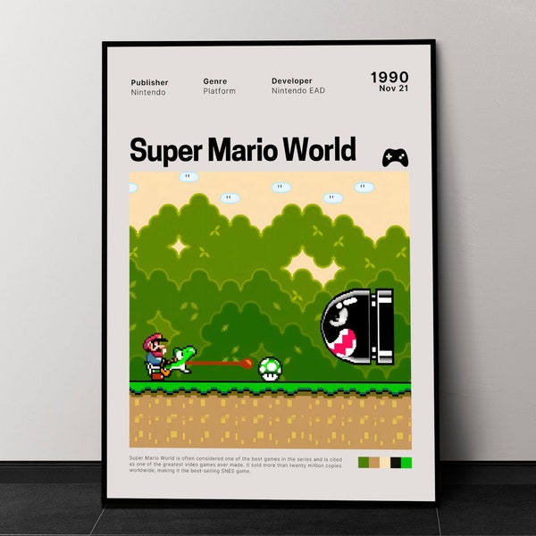 Super Mario World (1990) Game Poster, Games Wall Decor, Video Games Poster Print, Retro Game Print, * Digital Download