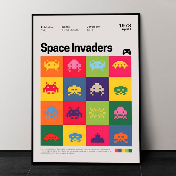 Affiche du jeu Space Invaders (1978), affiche de jeux minimalistes, impression d'affiche de jeux vidéo rétro, * téléchargement numérique