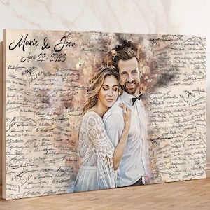 Custom Photo Wedding Guest Book Sign - Rustic Wedding Guest Book Alternative - Guest Book On Canvas - Guest Book For Wedding With Picture