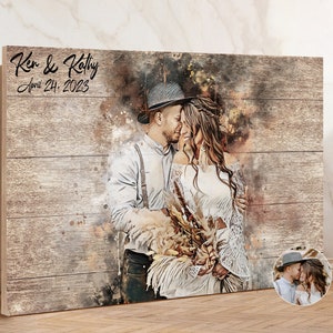 Custom Photo on Wood, Engraved Photo on Wood with Watercolor Style, Custom Wall Art, Personalized Portrait from Photo as Long Distance Gift.
