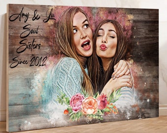 Best Friend Gift, Friends Picture Wood Sign, Custom Bestfriends Poster, Best Friend Portrait, Gift For Friends, Best Friend Print Wall Art