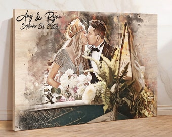 Custom Watercolor Painting From Photo, Engagement Gifts for Couple Unique, Personalised Engagement, Wedding Anniversary Gifts