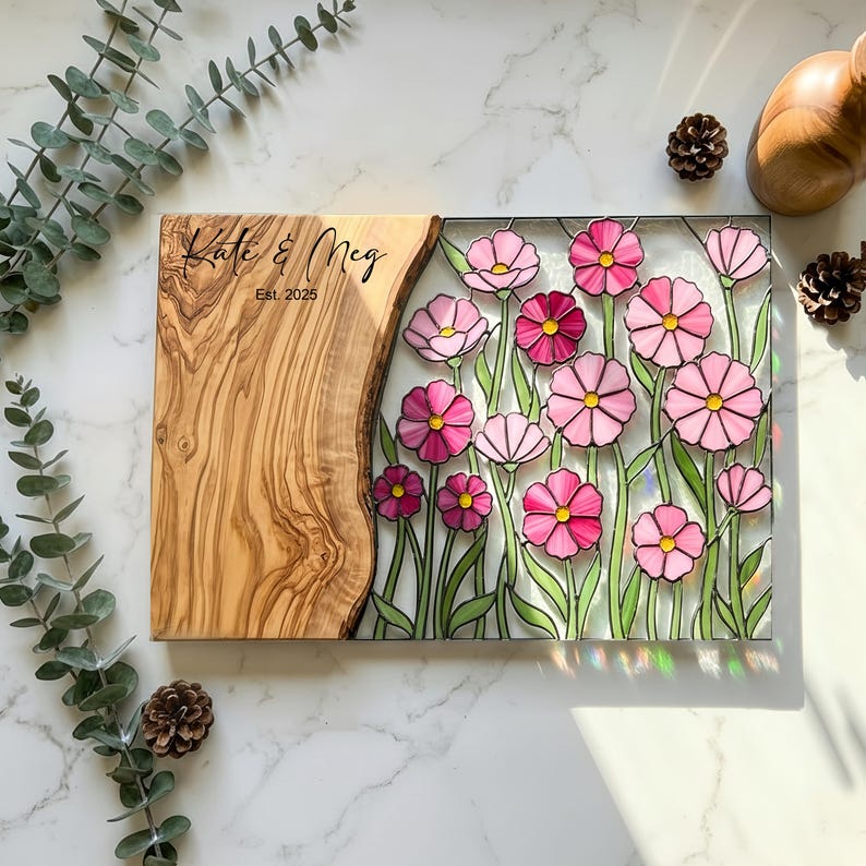 Personalized Wedding Gift for Couple Stained Glass Wood Look Cutting ...