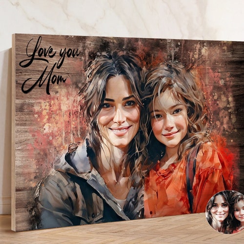 Personalized Gift for Women Christmas Gift for Mom Gift for Her Custom Portrait Unique Gift from Daughter Wood Wall Art Gift for Grandma