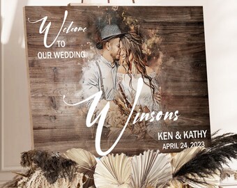 Last Name Wedding Sign Wedding Welcome Sign With Photo Wedding Sign Wood Wedding Decor Wedding Decoration Personalized Wedding Sign Template