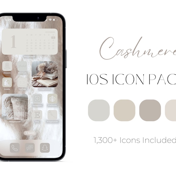 Cashmere Icon Pack, 1,300+ App Icons, IOS15, IOS16 App Icons, Light Neutral Aesthetic, Wallpapers, Widget & App Covers,