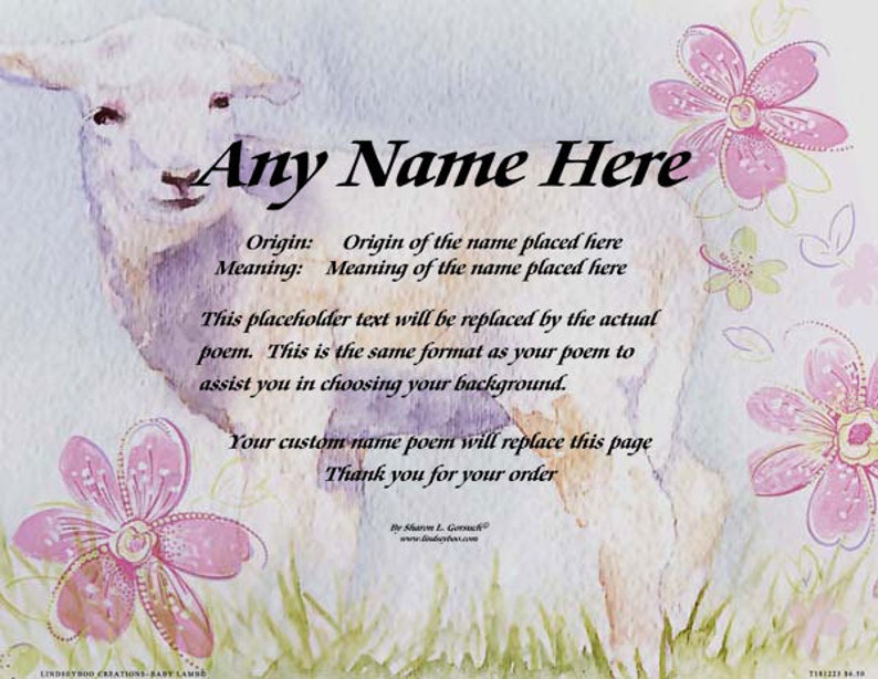 Personalized Name Poem Baby Lamb Background Etsy