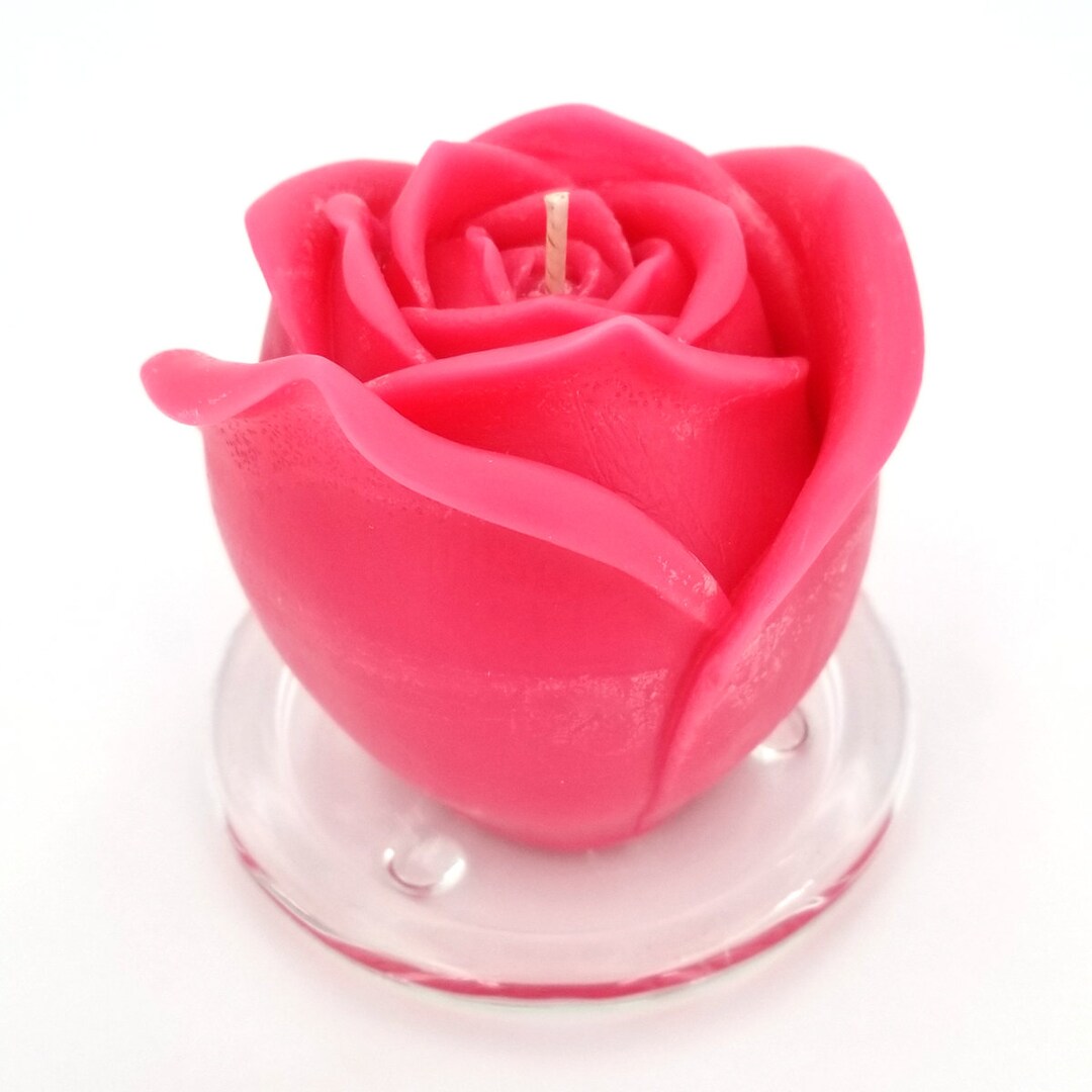 Rose Shaped Candle With Clear Glass Pillar Candle Holder Plate Etsy