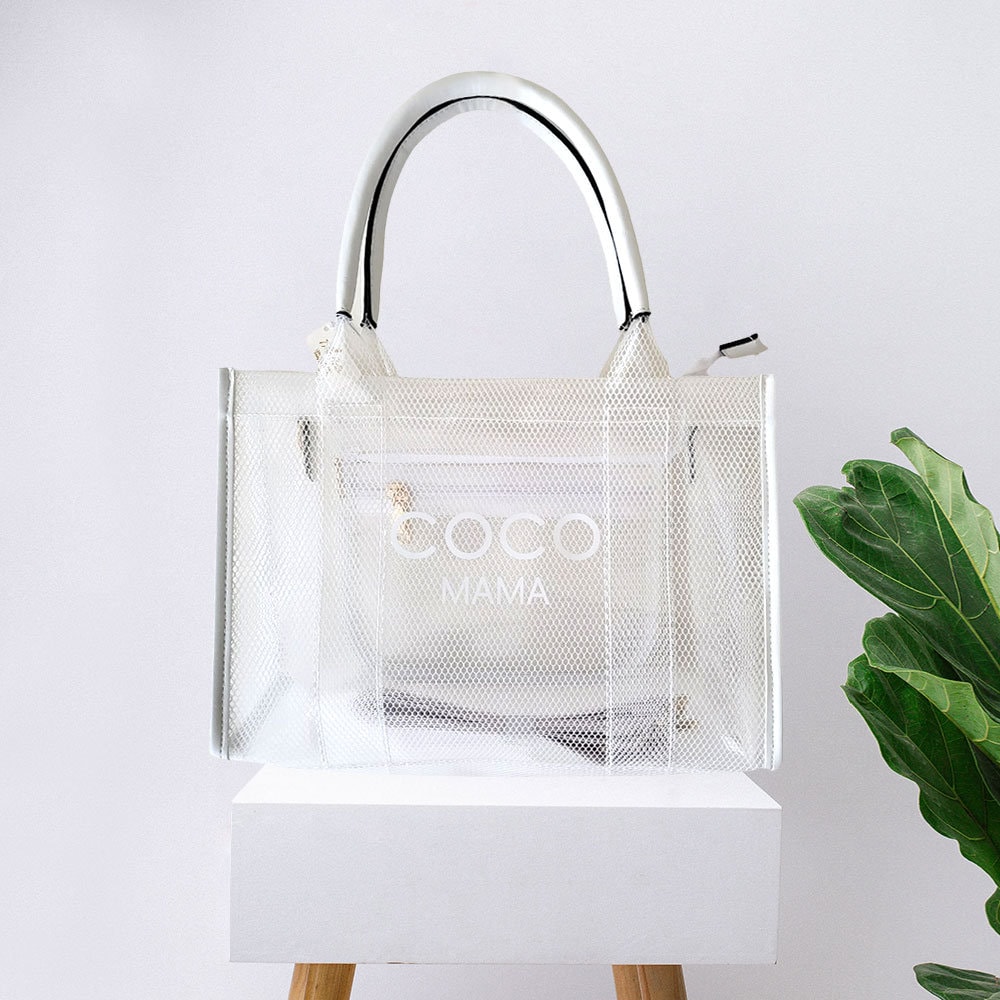 Transparent PVC and green patent leather tote bag with Ottoman pouch CHANEL