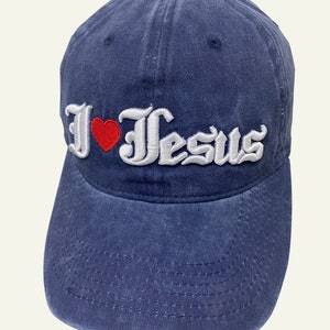 I love Jesus Bleu Hat for Women, Colorful Denim Bling Hat