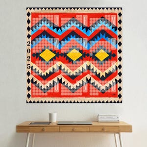 Calendario da parete 2025 Planner annuale XXL Arte murale anatolica Decorazione per la casa Tappeto Look Fine Art Stampa artistica Boho Moderno Massimalista Idea regalo