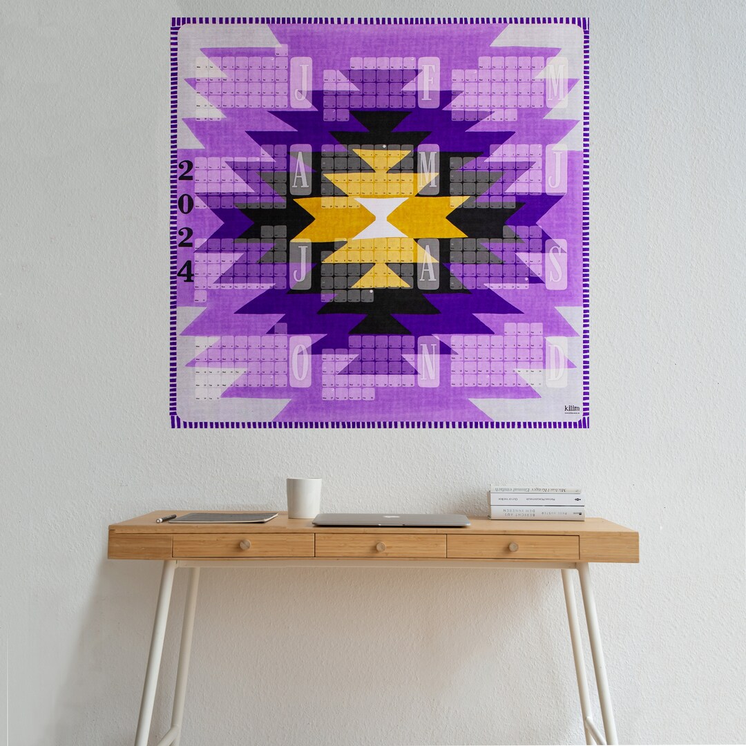Wall Calendar 2024 // Annual Planner 2024 Kilim Yamka Purple Etsy
