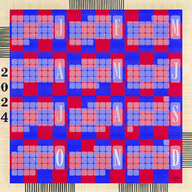 Wall Calendar 2024 // Annual Planner 2024 Kilim Check Etsy