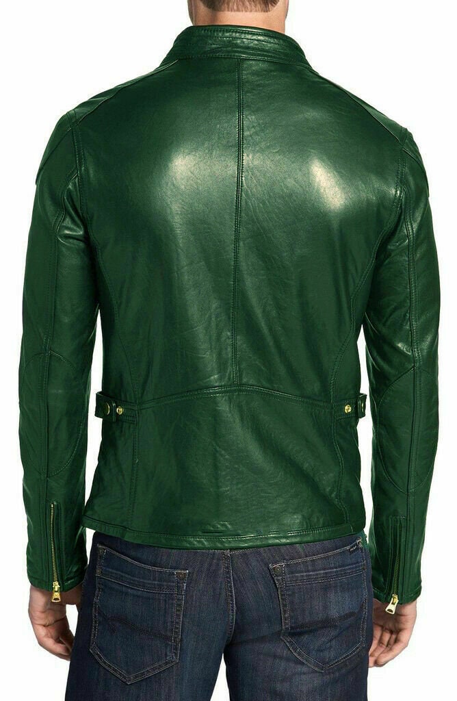 CLASSIC New Men's Gold Zipper Leather Jacket 100 Real Lambskin Stylish