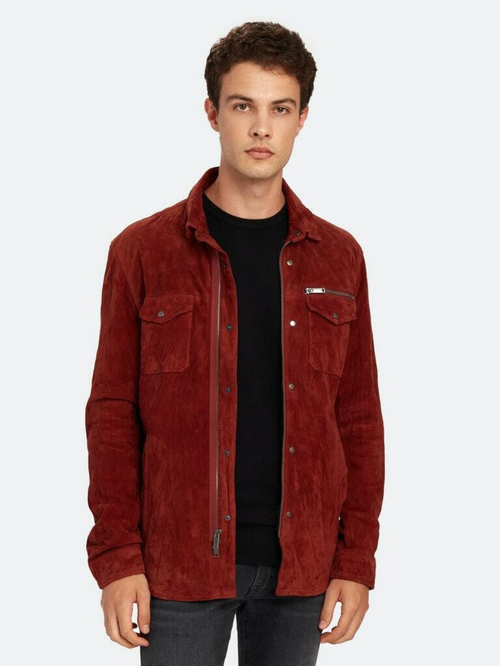 Mens shirt suede leather main image 1