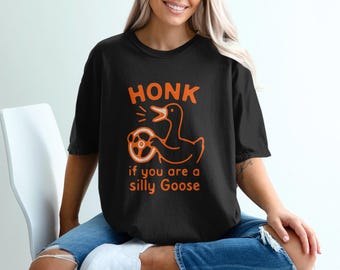 Honk Silly Goose Comfort Colors T-Shirt: Handdrawn Cartoon Bird Tee