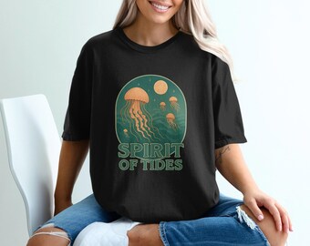 Quallen T-Shirt: Komfort Farben Mondschein Meer Nautisches T-Shirt