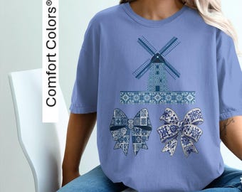 Delft Blue Windmill & Bow T-Shirt - Dutch Design