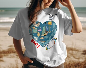 Beach Heart Graphic Tee - Coastal Summer T-Shirt