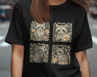 Boho Raccoon Comfort Colors T-Shirt: Floral Animal Lover Tee