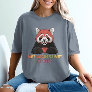 Camiseta divertida de panda rojo, camiseta "Me Aggressive Never", regalo para amantes de los animales, linda camiseta de panda, camiseta gráfica divertida, camisetas de colores cómodos