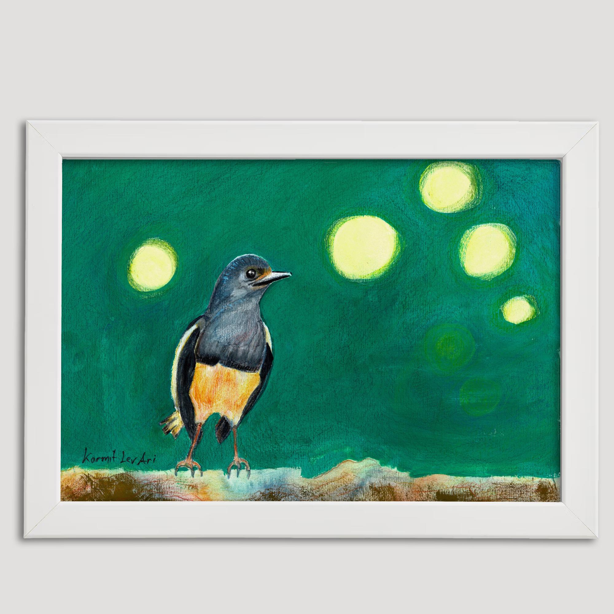 Elegant Black and Yellow Bird Art Download | Hand Made Nature Inspired Wall Art for Home & Office Decor