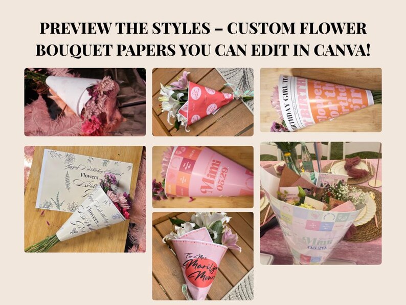 Editable Flower Bouquet Wrap – Canva Template for Weddings, Birthdays ...