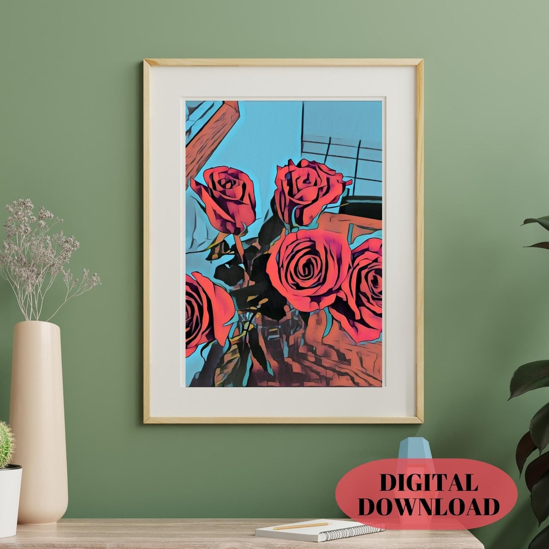 Abstract Red Roses Art Print: Modern Floral Wall Decor (digital ...