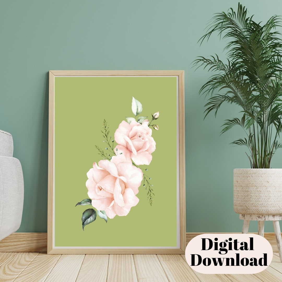 Pink Roses Art Printable: Romantic Floral Wall Decor (digital Download ...