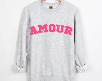 Amour Sweatshirt, Französisches Sweatshirt, Valentinstag Geschenk, Geschenk für sie, trendiges Sweatshirt, ästhetisches Sweatshirt mit Rundhalsausschnitt, süßer Valentinstag
