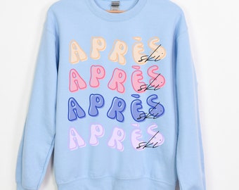 Light Blue Retro Aprés Ski Crewneck Sweatshirt, Bubble Letter Aprés Ski, Girls Ski Trip Sweatshirts, Funky Crewneck, Trendy Crewneck for Her